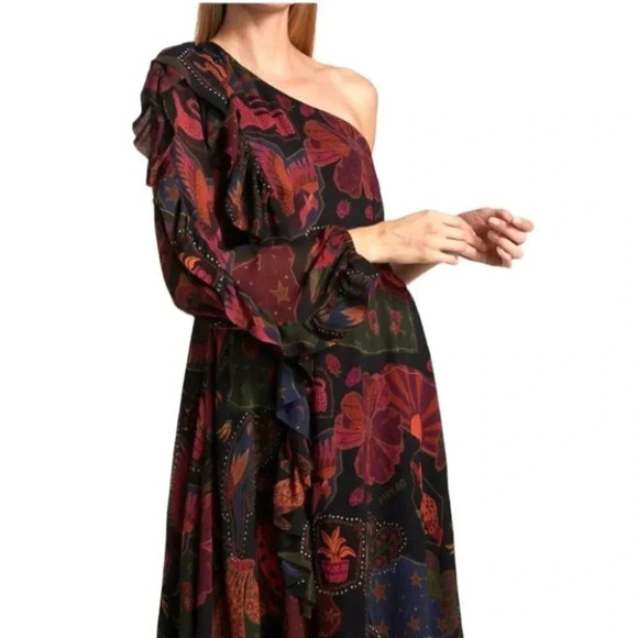 NWT Farm Rio Floral Ruffle Printed One-Shoulder Vacation Tropical Dress Size: XS - Picture 5 of 11